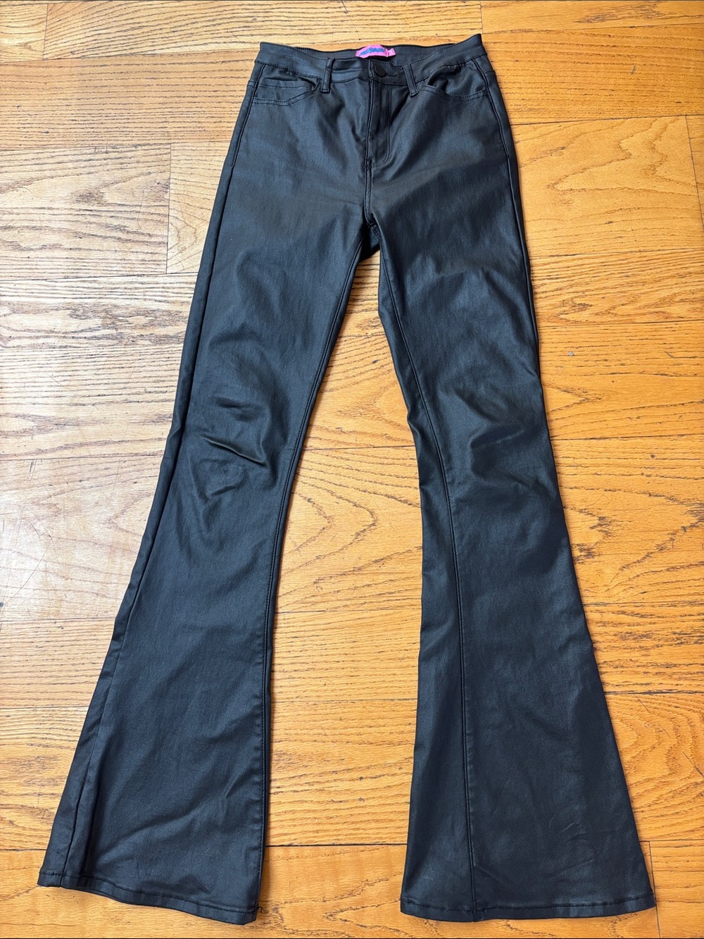 Edikted Black Faux-Leather Flared Pants M
